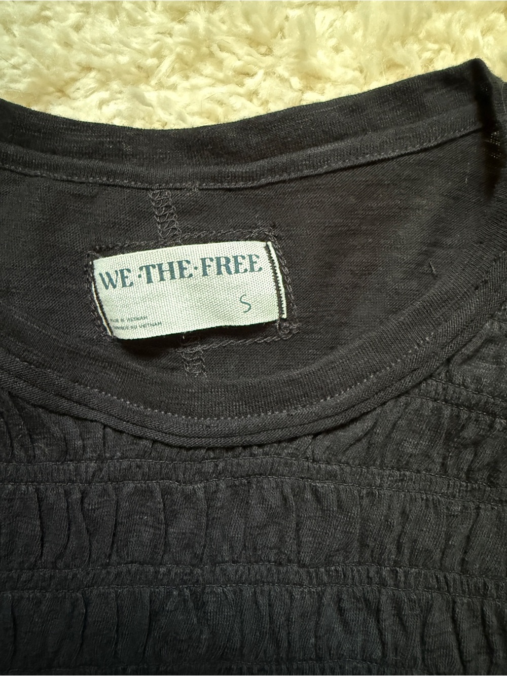 We The Free By Free People Women’s Black Smocked Ruffle-Hem Top. Sz S. FESTIVAL - Picture 4 of 8